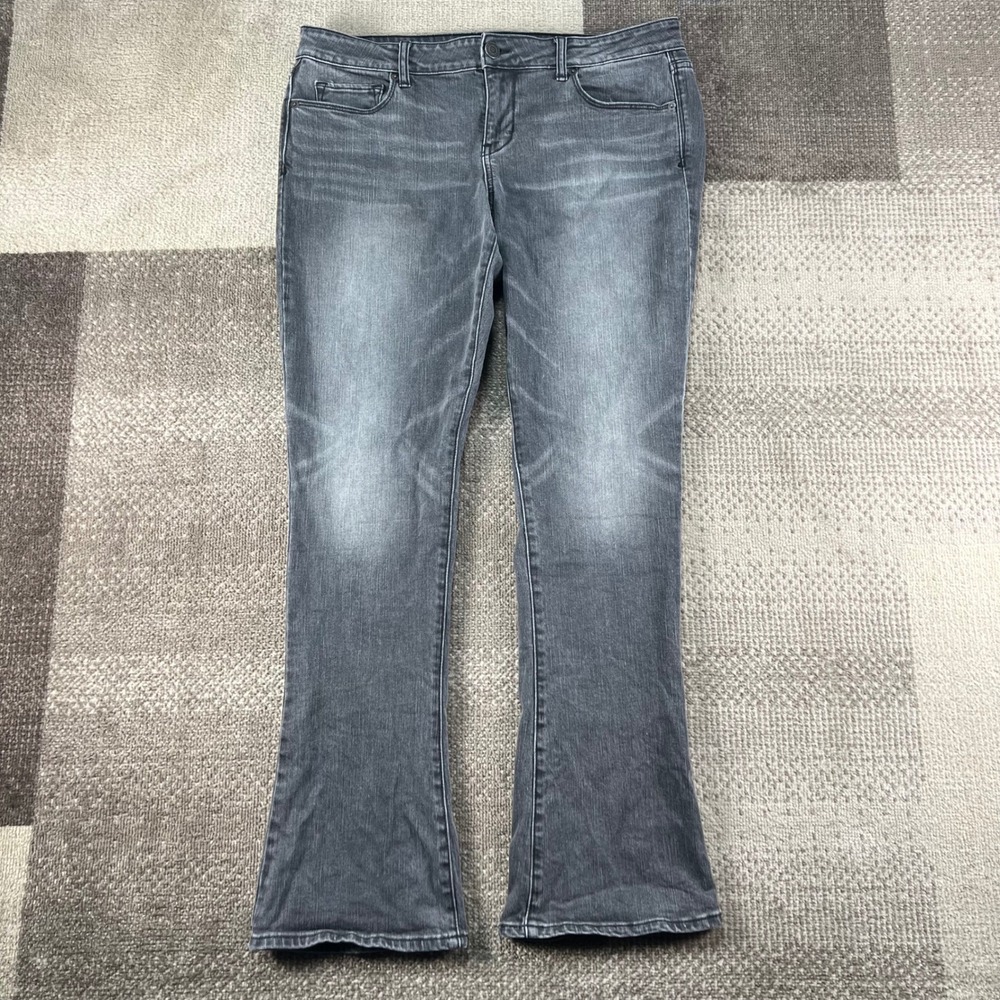 American Eagle Skinny Kick Jeans Womens 16 Gray Stretch Denim Bootcut Whiskered